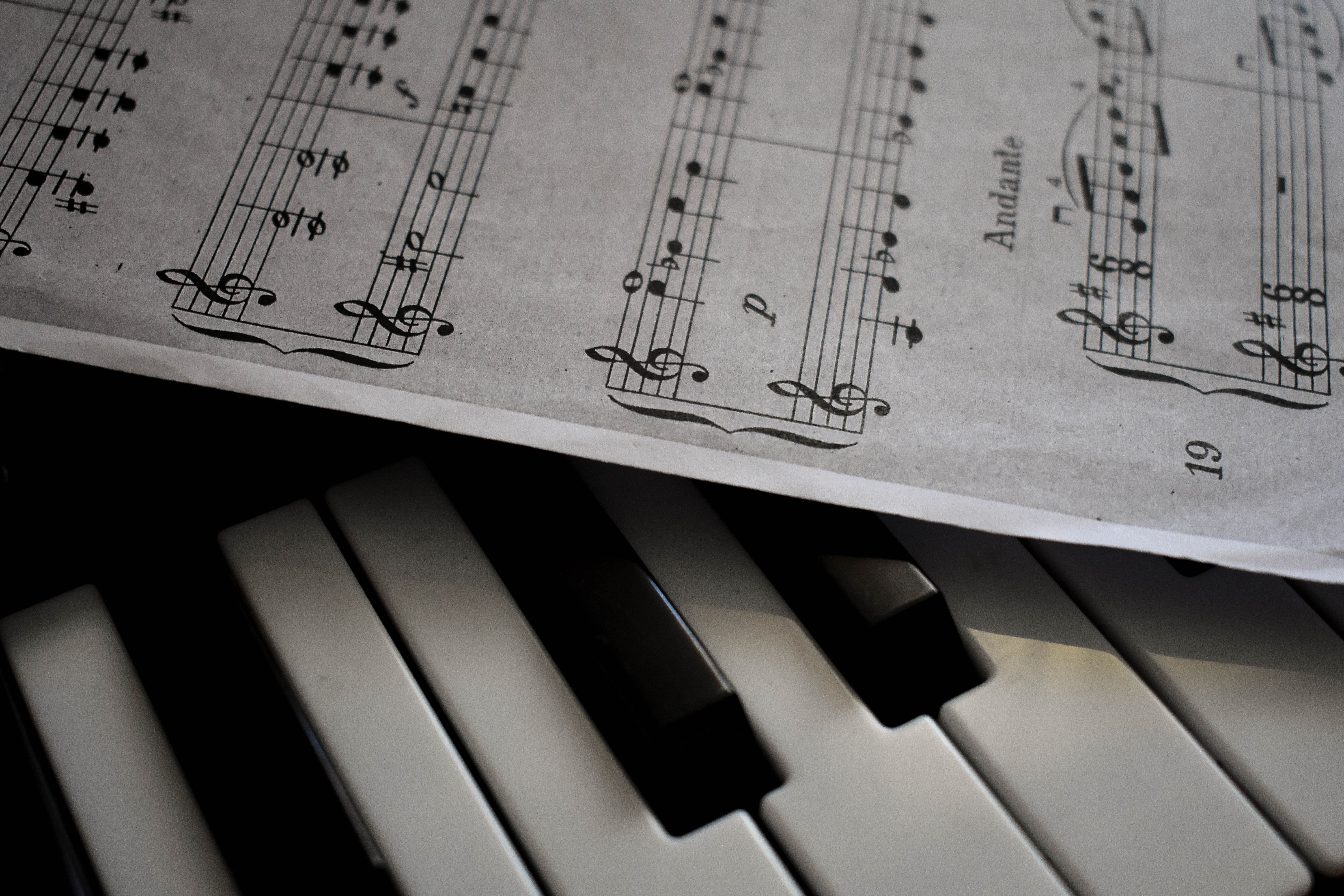 Sheet music and piano keys